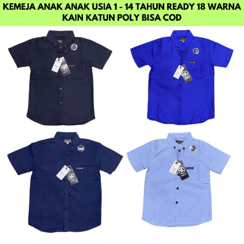 Kemeja polos lengan pendek Anak-anak Usia  1-14 tahun katun Hem anak warna grenn navy hitam maroon l