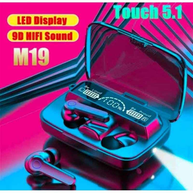 BT Wireless Henset Bluetooth M19. TOUCH 5.1 Led Display 9DHifi Sound Bisa Power Bank Suara Bass