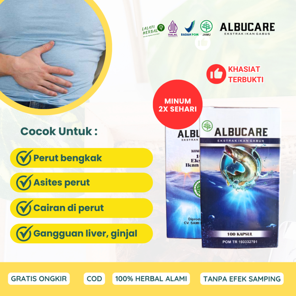 Obat Perut Bengkak Asites, Perut Buncit, Cairan di Perut Herbal Albucare Ekstrak Ikan Gabus Asli