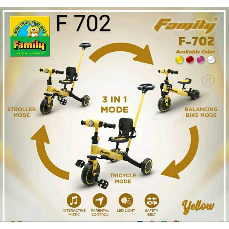 Stroller Sepeda Anak Roda Tiga Family F-702 Tricycle F702 Balance Bike F 702