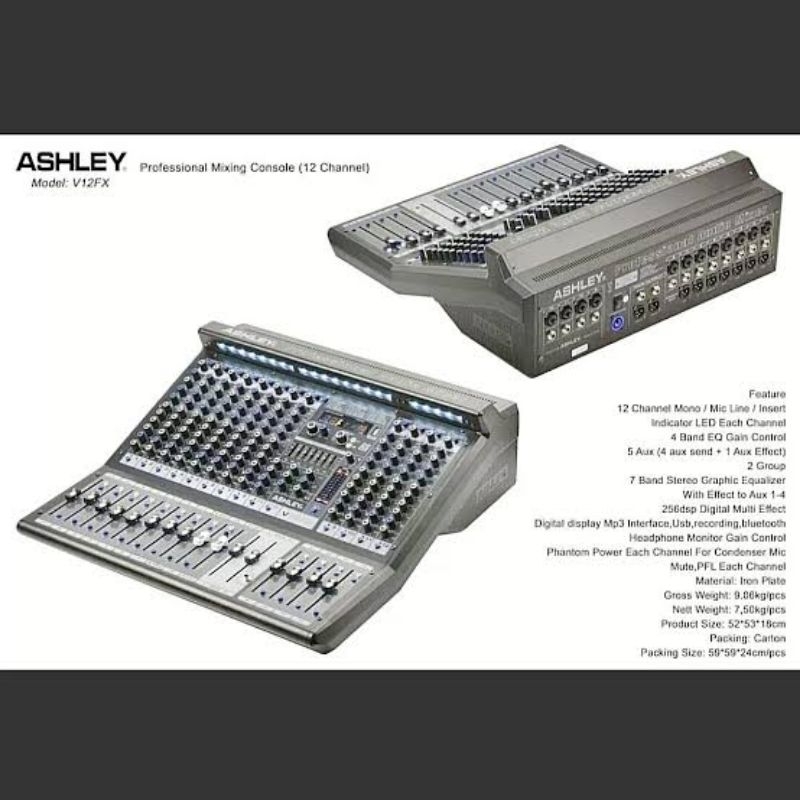 MIXER AUDIO ASHLEY V12FX BLUETOOTH USB MP3 ORIGINAL MIXER 12 CHANNEL V 12 FX