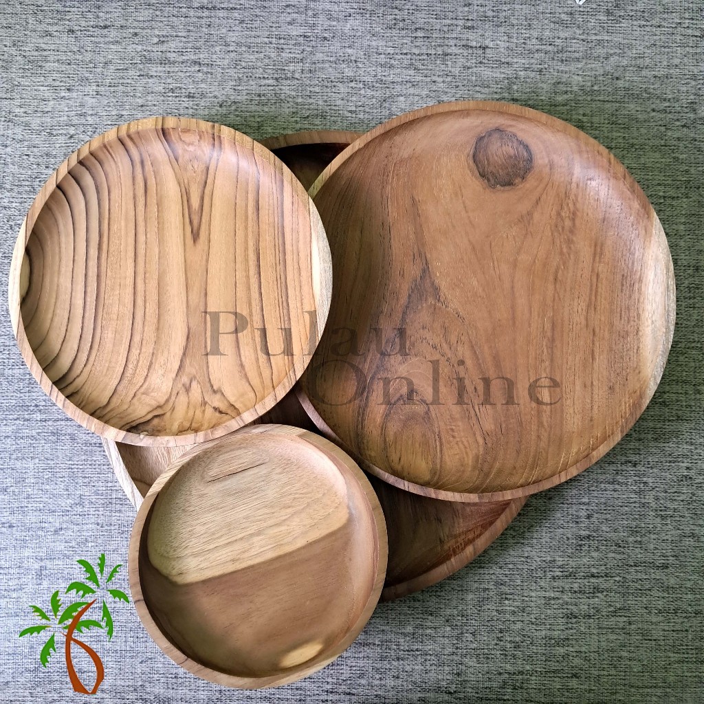Piring Kayu Jati Bulat 20cm / Piring Liuk Makan Jati / Piring Jati