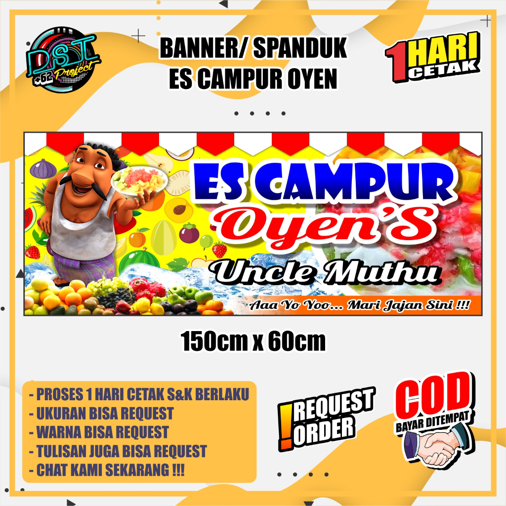 BANNER / SPANDUK ES CAMPUR OYEN TEMA UNCLE MUTHU 150 X 60