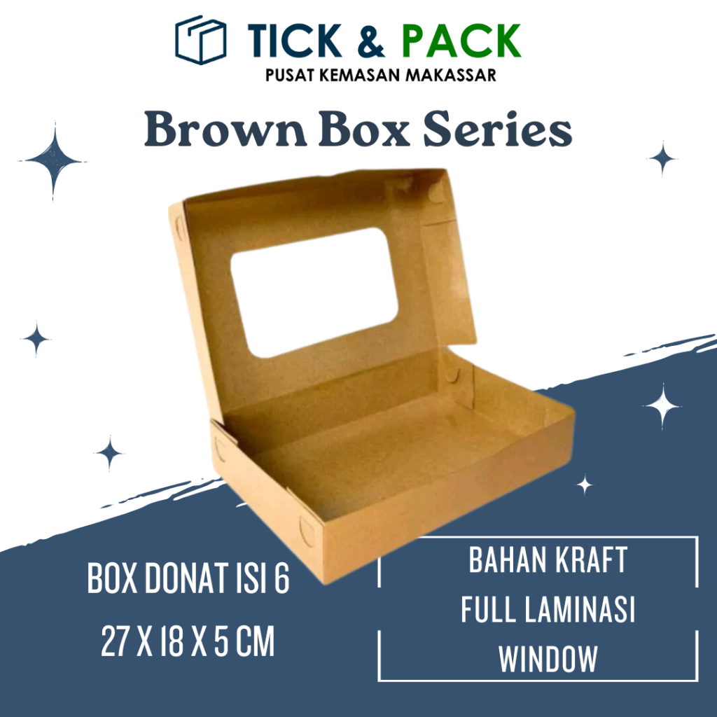 

[ Isi 10 ] Dus Kraft Box Laminasi 27 x 18 x 5 Jendela Persegi Kemasan Donat Kemasan Kue Packaging Box Kotak Kue Karton