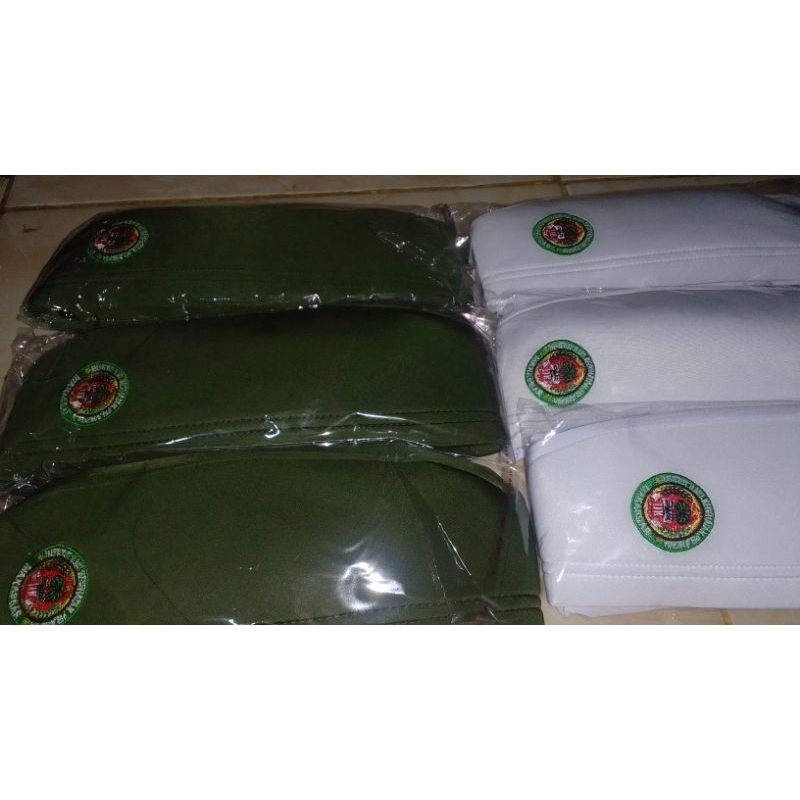 jilbab dinas Iik Pelamonia hijau dan putih Garis 2 tali