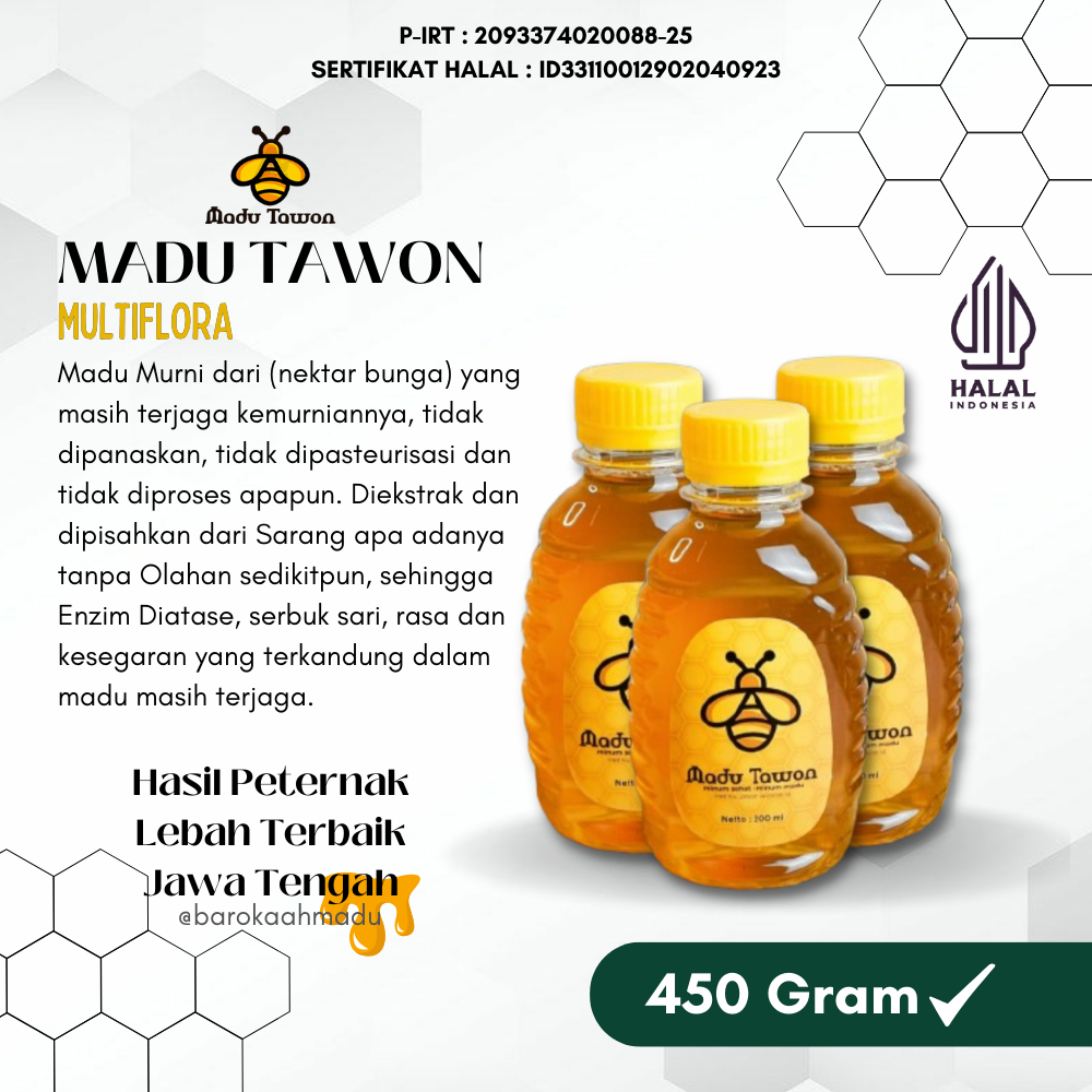 

Madu Asli 100% - Madu Murni Nektar Multiflora 450Gr - Pure Natural Raw Honey | Madu Tawon | HALAL - DINKES