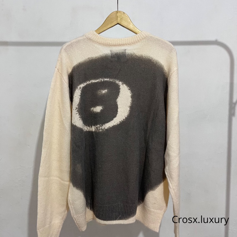 CROSX LUXURY STUSSY KNITWEAR 8 BALL CREAM / SWEATER CREWNECK RAJUT HOODIE STARBOY OVERSIZE DISTRO KO