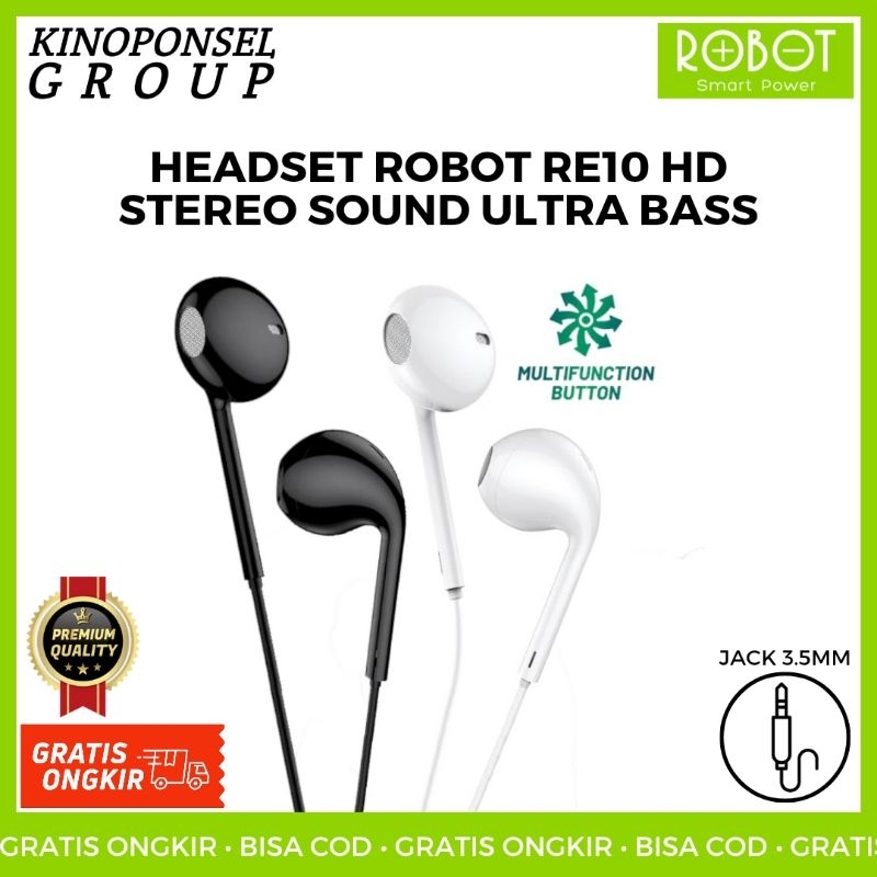 Headset Robot RE10 Clear Comfortable Stereo Sound | Wired Earphone Handsfree Kabel ORIGINAL ORI Supe
