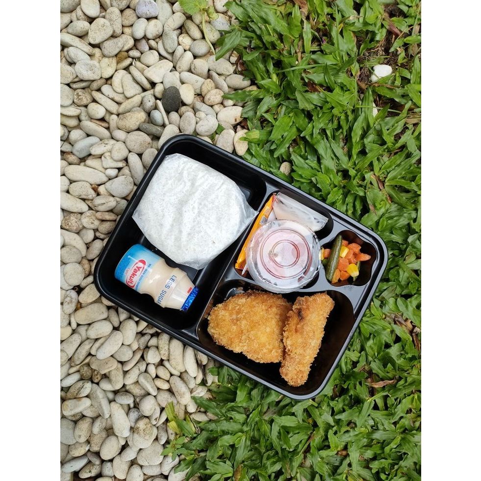 

(50pc) Bento Tray Sekat 4 / Wadah Bento / Bento / Label Hijau