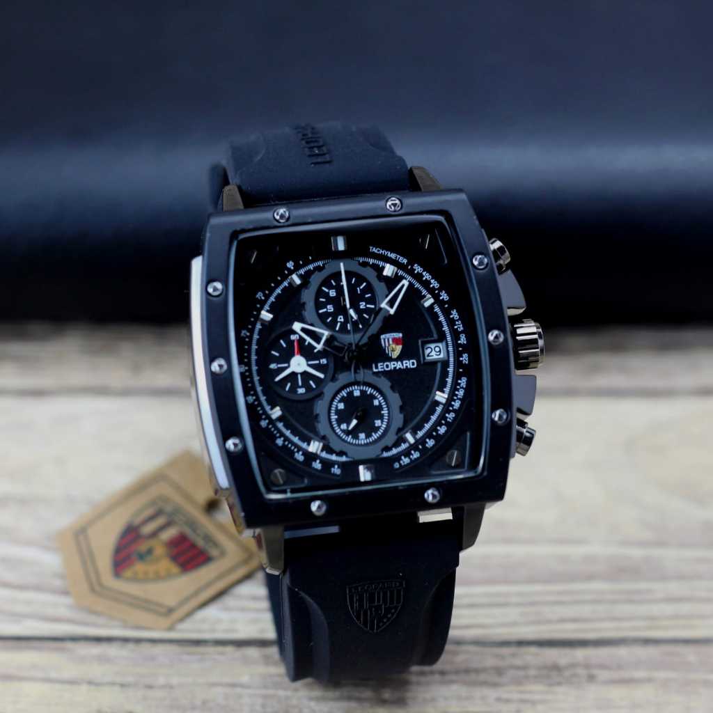 Jam tangan Pria Leopard 8829MC tali karet/rubber tanggal chronograp aktif original