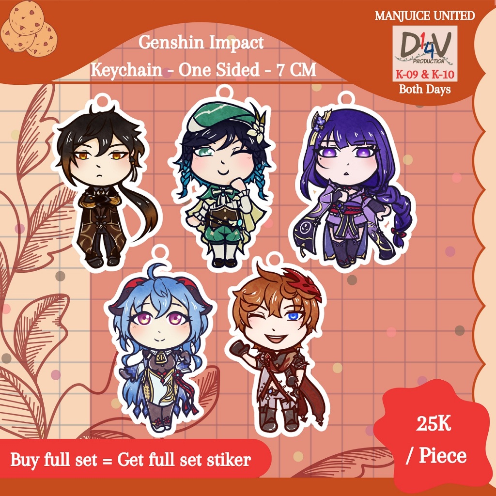 Gantungan Kunci Akrilik Genshin Impact, FanMerch Baal, Zhongli, Childe, Venti, Ganyu