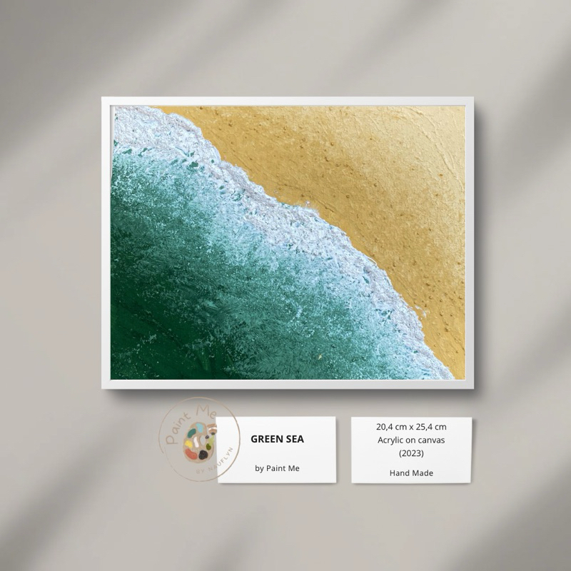 Lukisan Pantai Abstrak 3D 20x25 (Green Beach) Kanvas NO PRINT