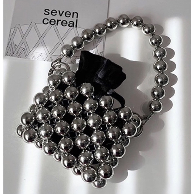 BEADED BAG SILVER CHROME