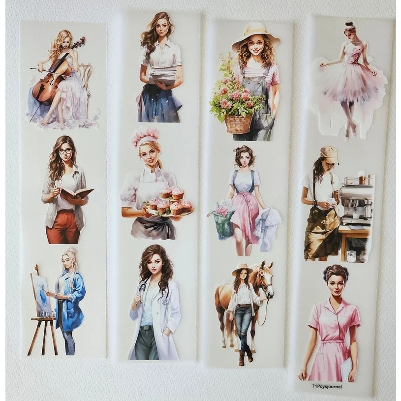 

71Poysjournal Girl With Different Occupation PET Tape Sticker - (Indonesian Brand)