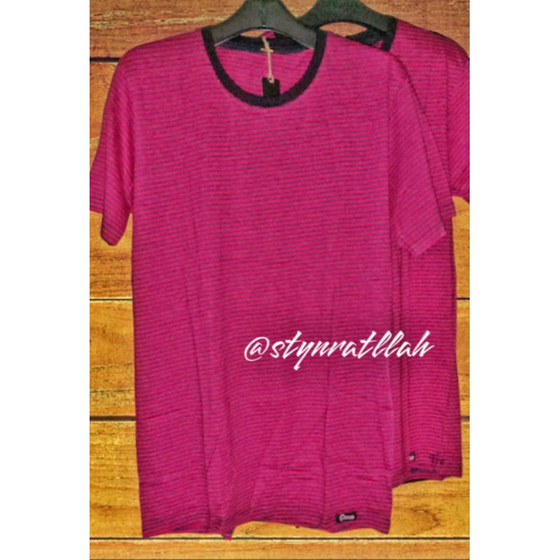 T-shirt Red black Oemar clothing santai strip hitam cotton combed