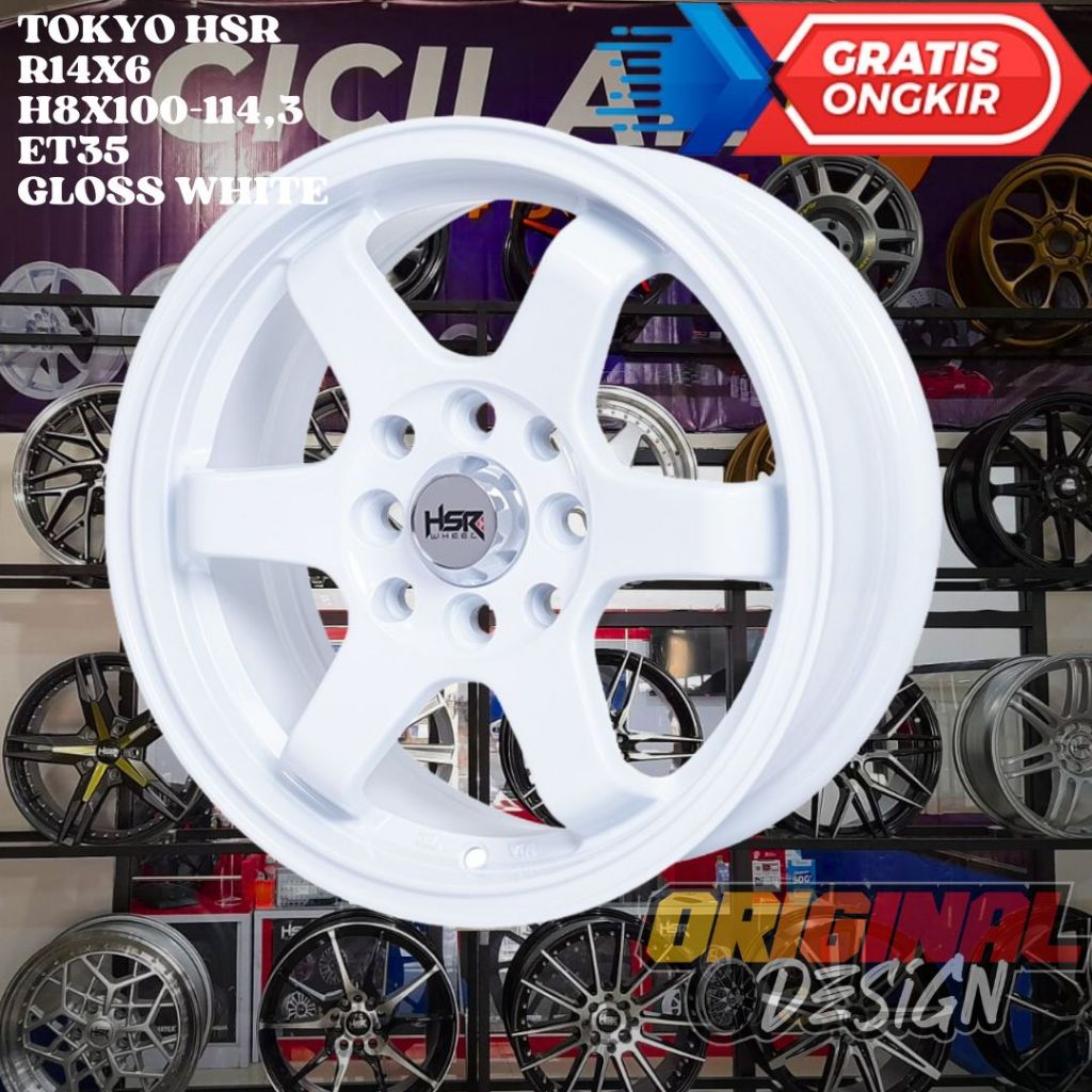 Velg Mobil Ring 14 HSR TOKYO R14 LEBAR 6 INCH BAUT 4 ET35 WHITE / PUTIH