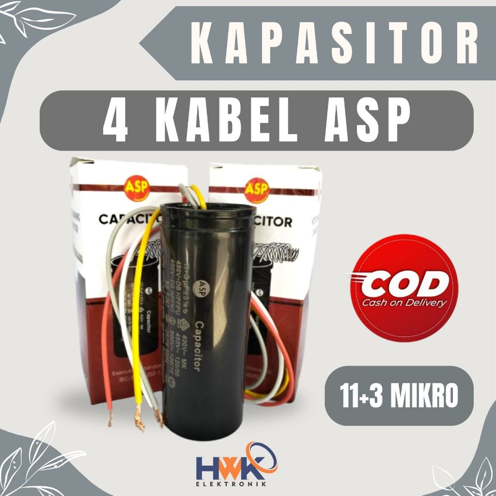 KAPASITOR 4 KABEL 11+3 MIKRO / KAPASITOR MESIN CUCI 4 KABEL 11+3 MIKRO ASP/ KAPASITOR 11+3 MIKRO ASP