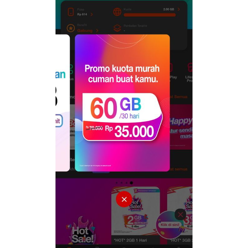Kartu Tri sakti 60gb 35rb 24 jam+2000