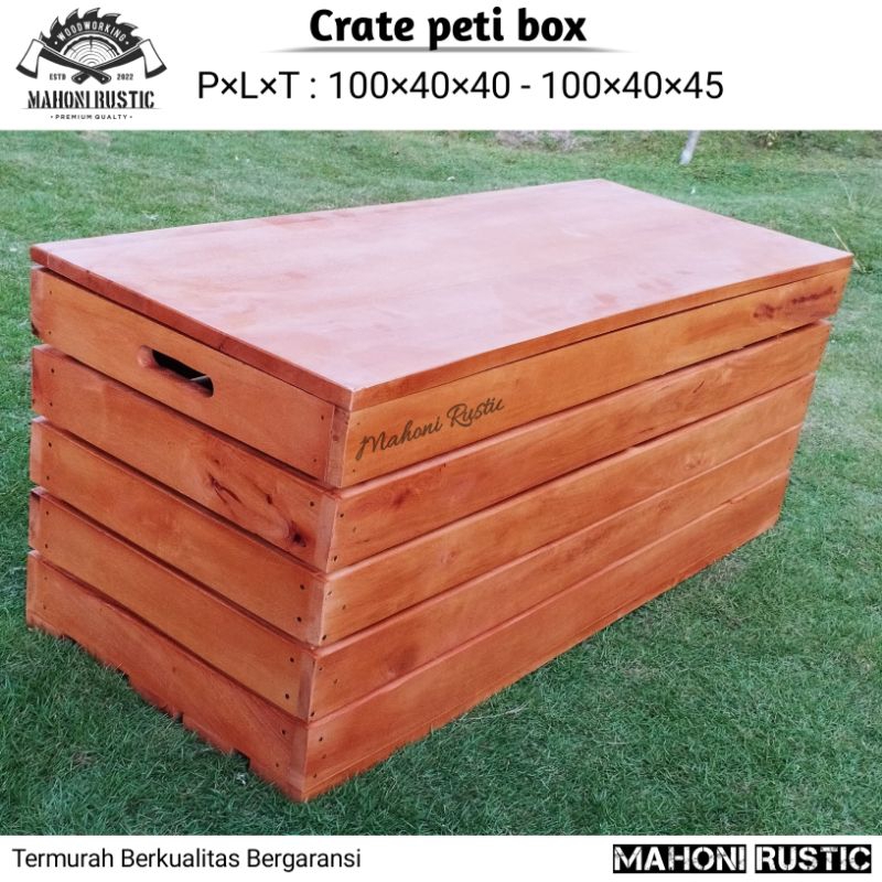 Wooden crate peti box kayu penyimpanan plus tutup 100×40×40-45