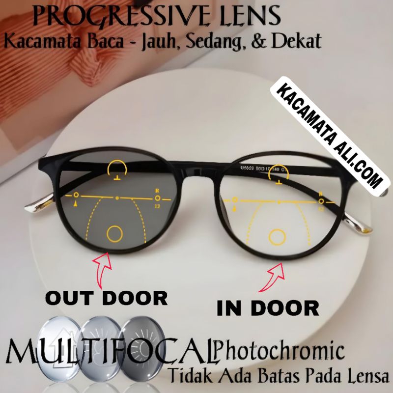 Kacamata Baca Progresif Photocromic Pria/Wanita | Kacamata Plus Baca Jauh,Sedang dekat |