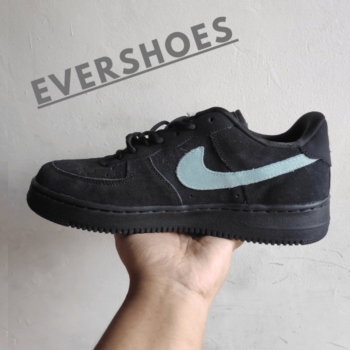 Sepatu AF1 Tiffani Nike Suede Hitam List Hijau Mantap