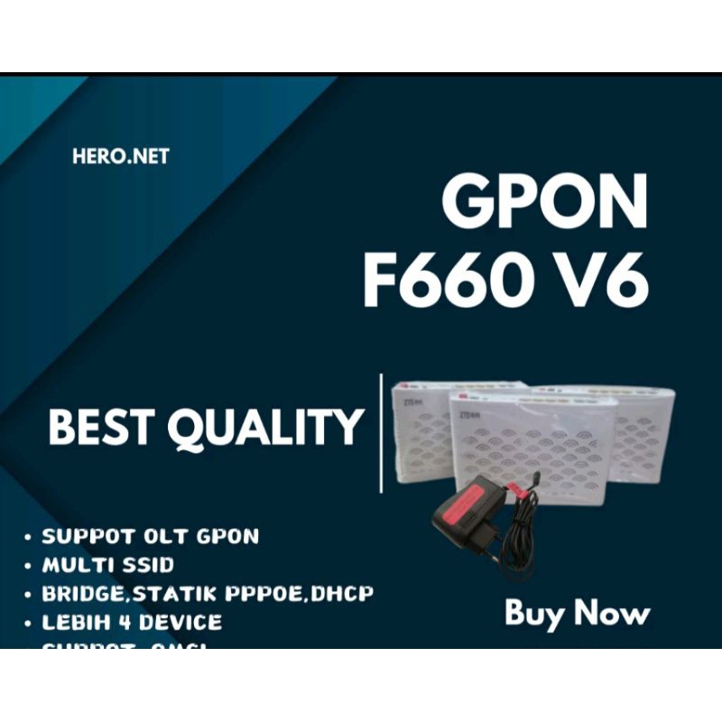 GPON ZTE F660 V6 + adaptor - BERGARANSI