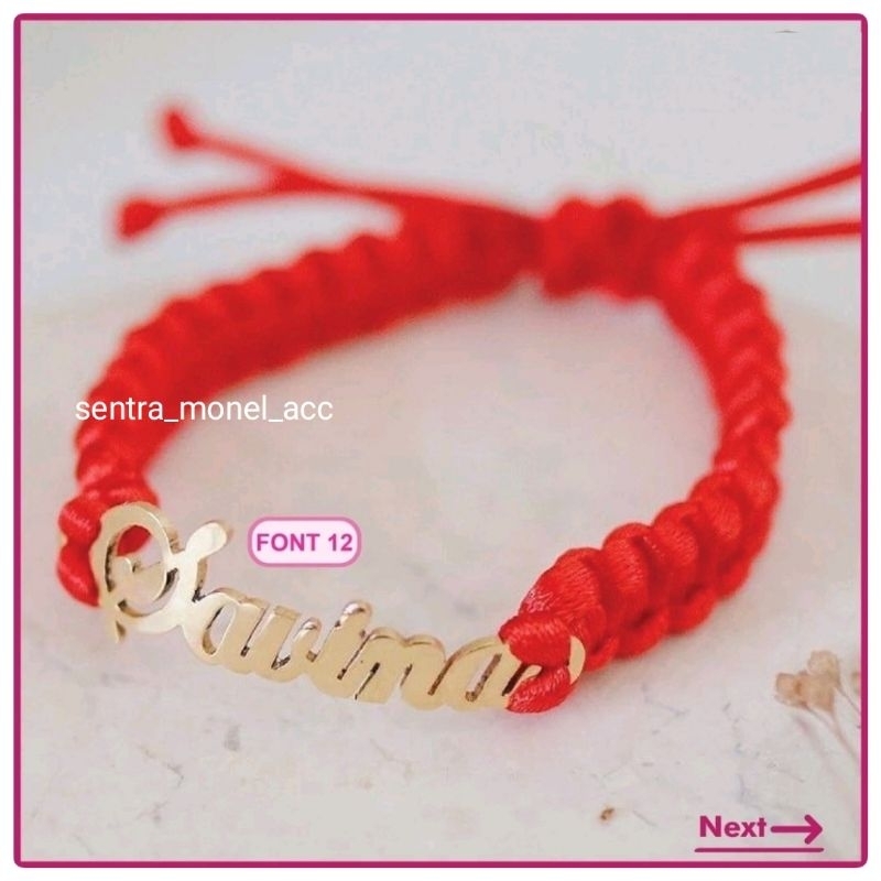 Gelang serut / gelang tali rajut / gelang nama custom lapis emas