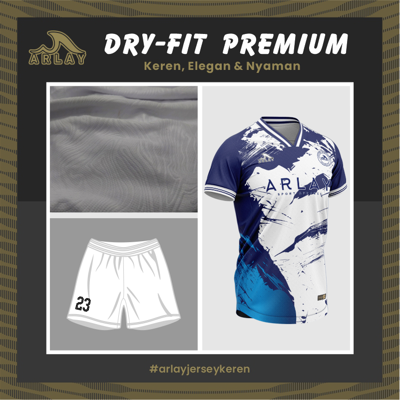 Jersey Futsal Arlay Keren - Baju Bola Printing Custom Bisa Satuan Desain S 08 Warna Biru Putih