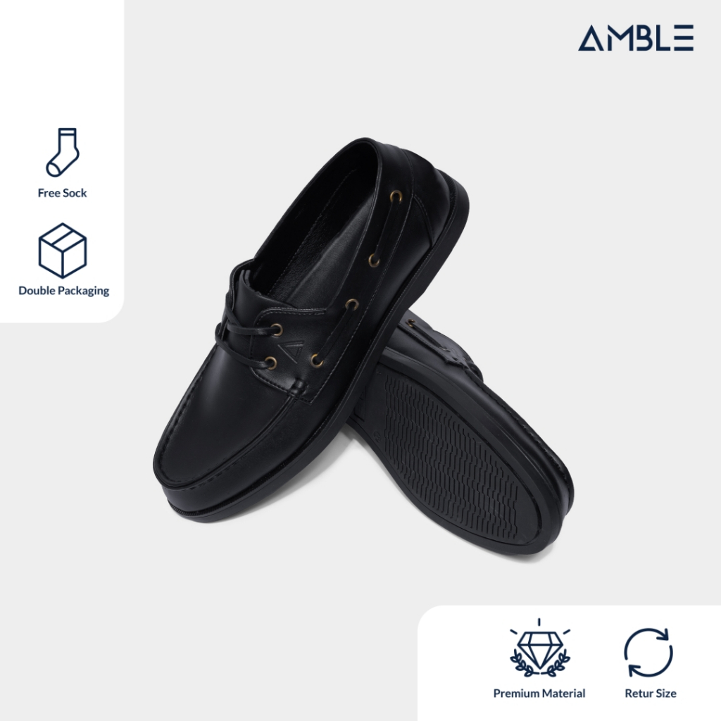 AMBLE - Sepatu Pria - Anvil Vegan Black - Boat Shoes