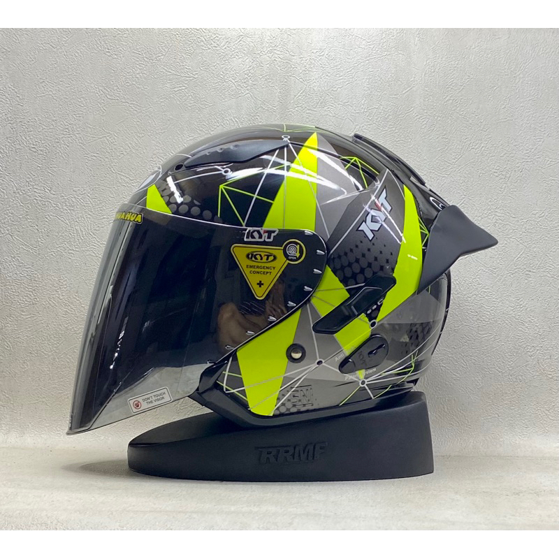 KYT Galaxy Flat R #Matrix Yellow Fluo/Black Paket Ganteng Free Spoiler - Helm Ori KYT Half Face Doub