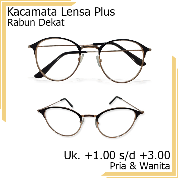 Kacamata Oval Clubmaster Frame Besi Lensa Full Baca Plus Untuk Pria Wanita Tersedia Ukuran +1.00 sam