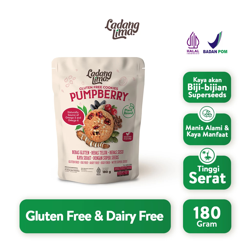 

Ladang Lima Pumpberry Healthy Cookies 180g - Camilan Sehat Gluten Free Tinggi Serat | Asi Booster