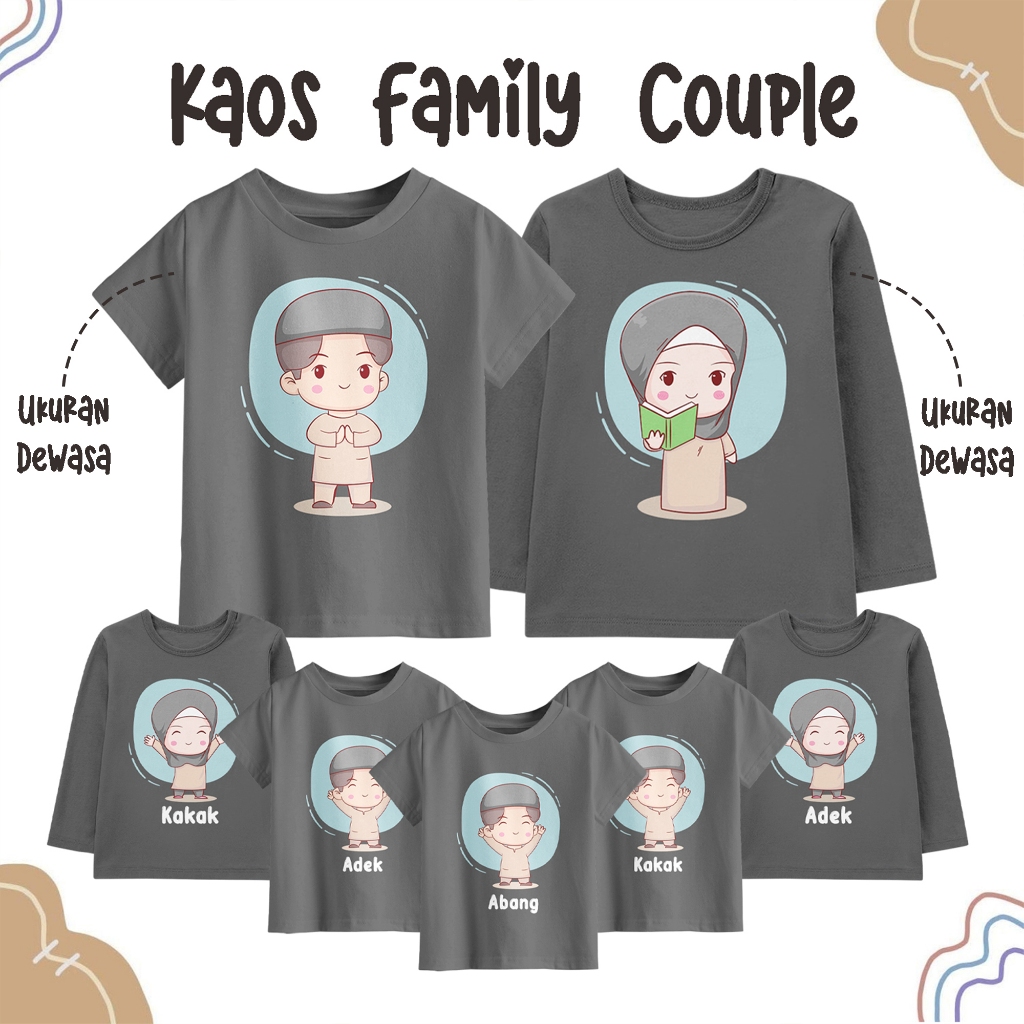 Kaos Couple Keluarga Anak Dewasa Warna Abu Tua