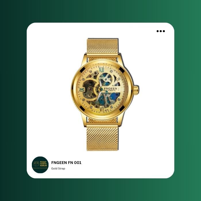 (ORIGINAL 100%) FNGEEN  Mekanik Otomatis Jam Tangan Gold Pria Luxury Best Seller Strap Gold Original