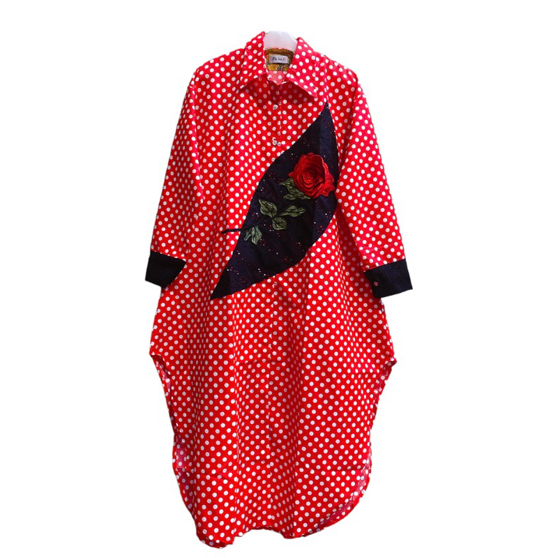 Denikdaily - NEW ARRIVAL TUNIK MAWAR POLKADOT MERAH- Tunik Wanita-