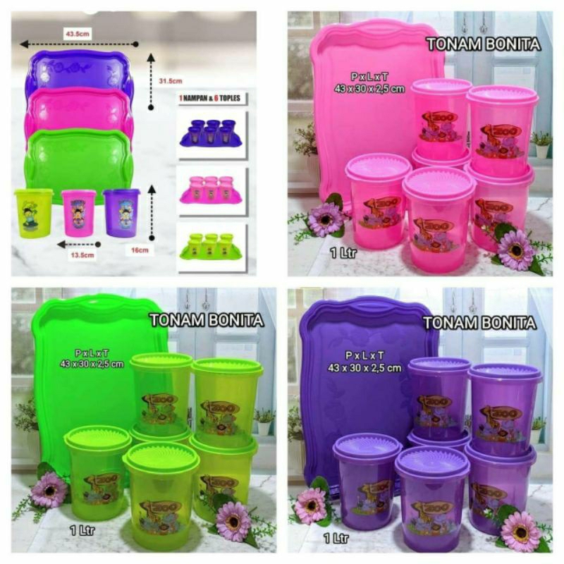 Toples set bonita + nampanSet 6 PC uk besar tutup rapat/toples lebaran cantik