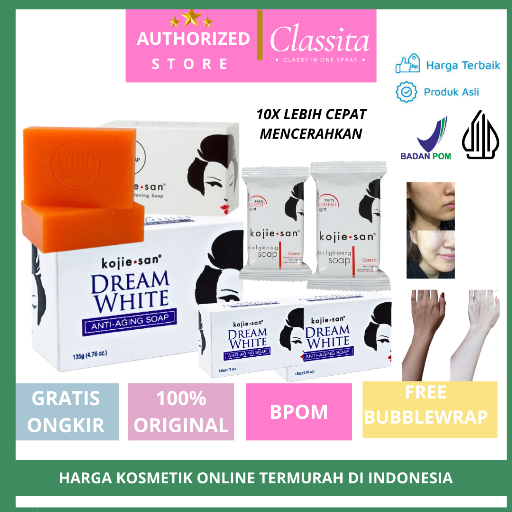 𝐂𝐋𝐀𝐒𝐒𝐈𝐓𝐀.𝐈𝐃 -Sabun Kojie San | KOJIE SAN Skin Lightening Soap Kojic Acid, Dream White | Sabun Mandi 
