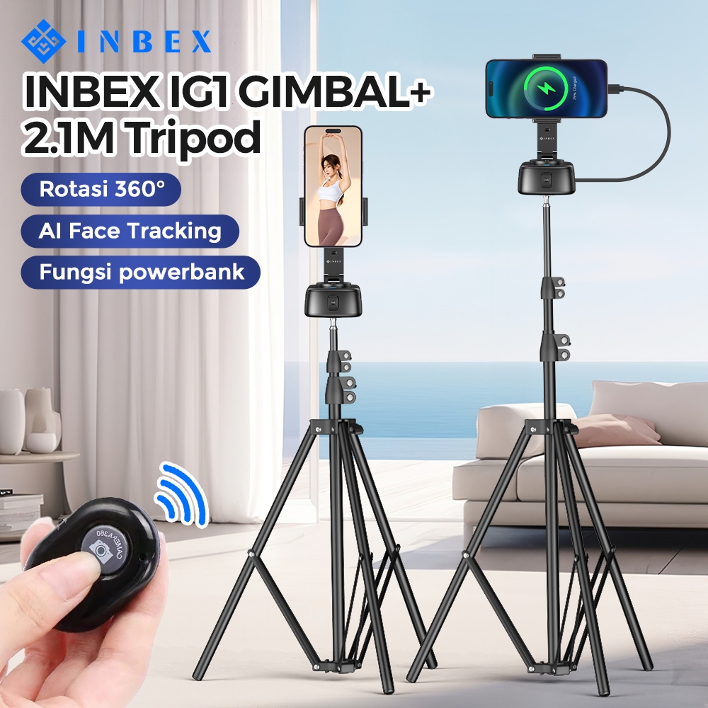 INBEX IG1 Triped Gimbal AI Face Tracking kit Auto 360° Dengan Fungsi Powerbank  Kontrol Gerakan HP G