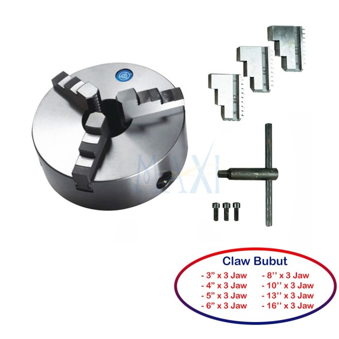 Claw / Chuck / Catok Bubut 3 Jaw / Kaki 3 Bola Dunia uk. 3 / 4 / 5 / 6 / 8 / 10 / 13 inch