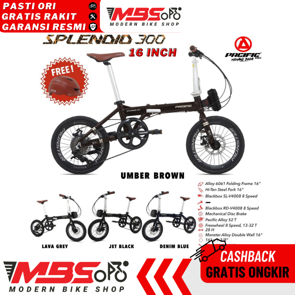 PACIFIC SPLENDID 300 16 INCH Sepeda Lipat Dewasa 9 Speed Pasific frame ALLOY