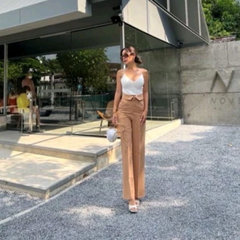 Promthong celana panjang brown celana bahan