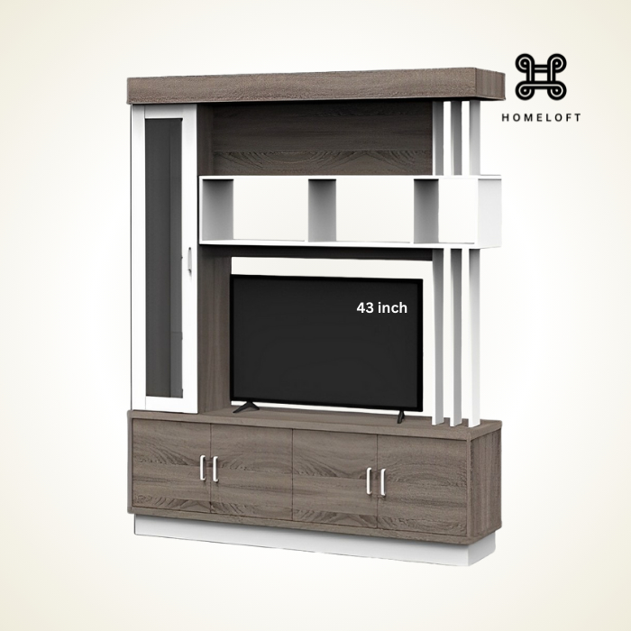 RAK TV - Rak TV Set Modern Motif Kayu Mix Putih