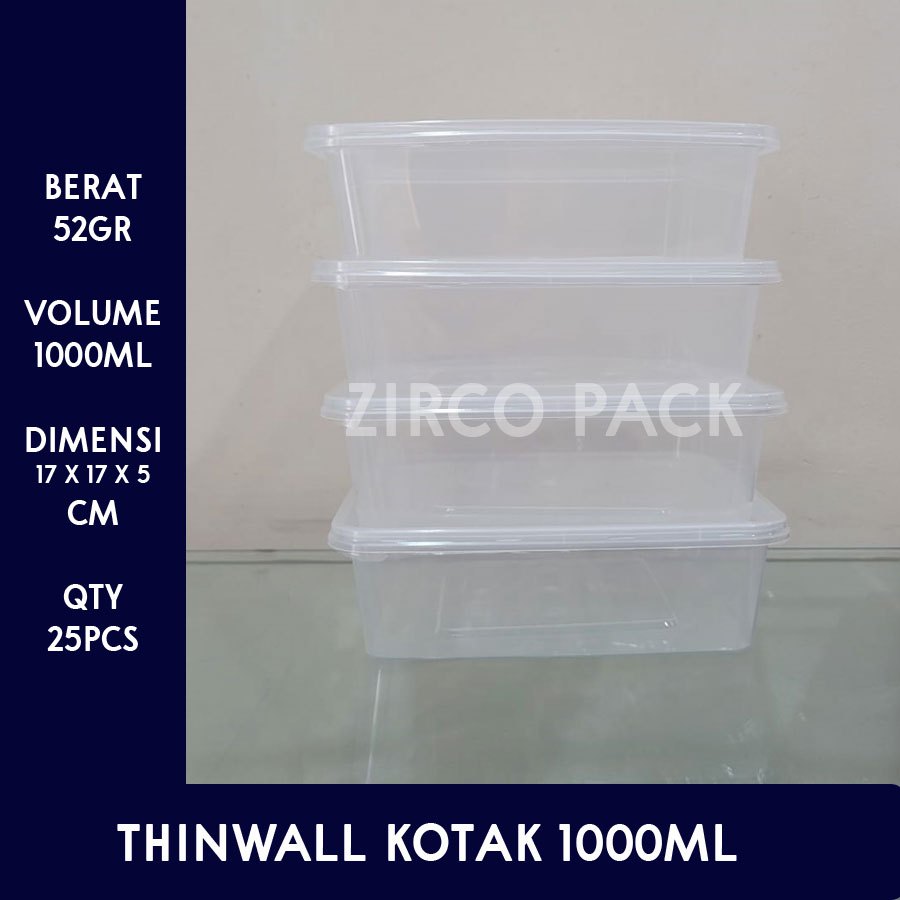 Thinwall Square 1000ml / Kotak Makan Wadah Plastik