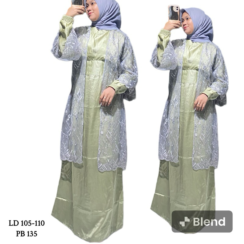 Dress one set kimono satin maxmara inner outer (lepas pasang)