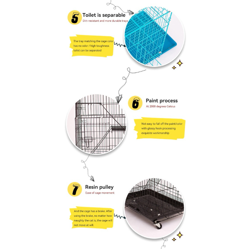 Pureblies_ Kandang Kucing Besi Tingkat 3 + Roda 100X60X42 Cm