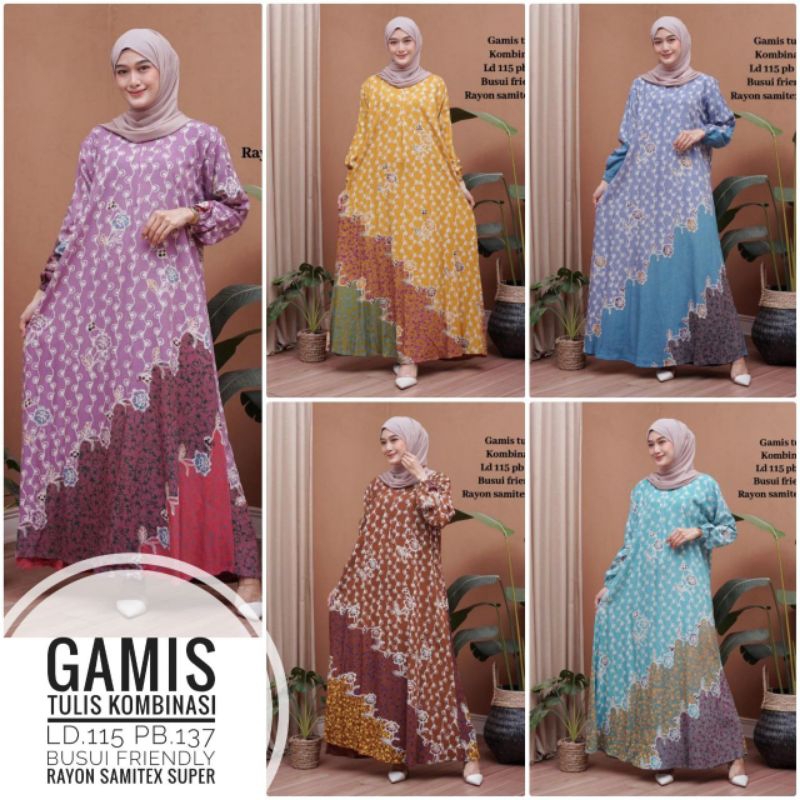 Gamis Batik Kombinasi Tulis JUMBO Busui Ld 115 Pb 137 Rayon Samitex Super Adem Tebal Nyaman Halus Da