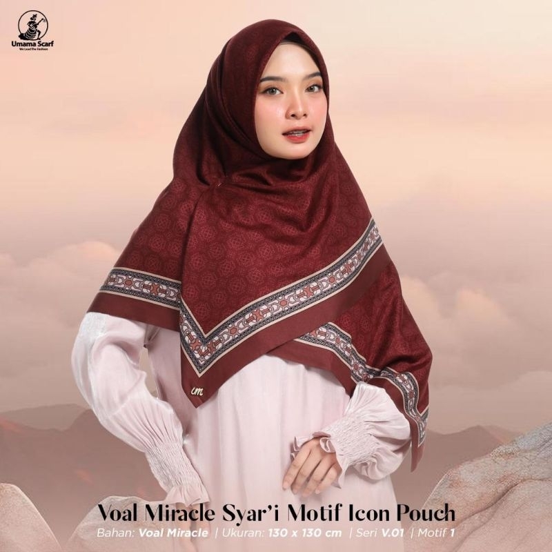 Jilbab segiempat voal miracle syari motif pouch by umama