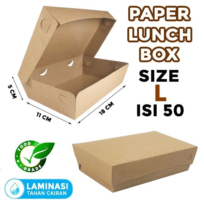 Paper Lunch Box Kraft Dus Kotak Kemasan Makanan Nasi Size L - 50 Pcs