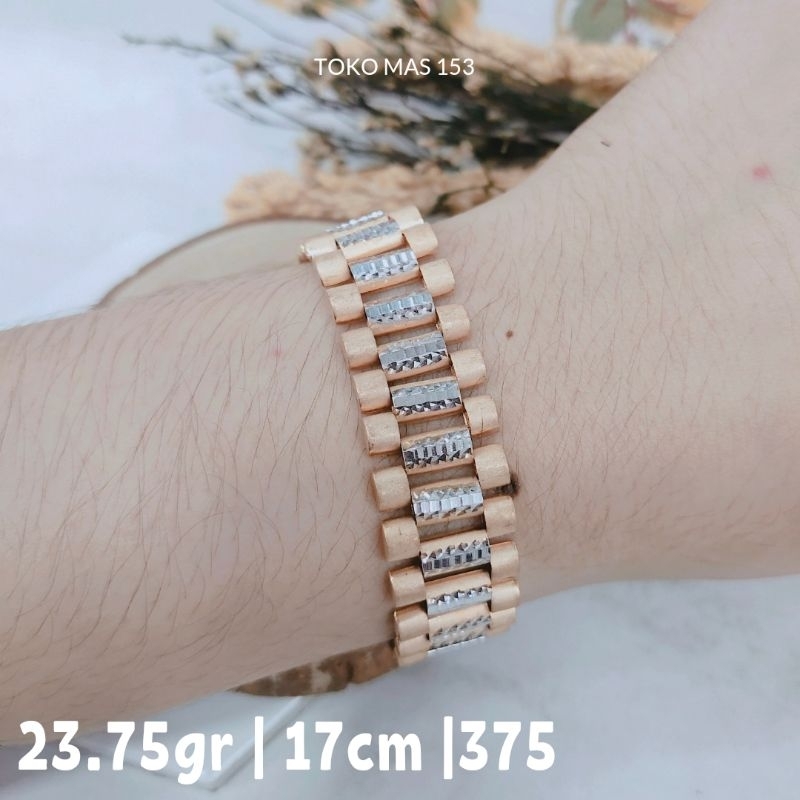 WAJIB TANYA STOK Realpict Gelang Rantai Rolex Combinasi Emas Asli Kadar 375