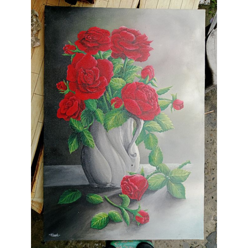lukisan bunga mawar/akrilik on kanvas/70x100cm